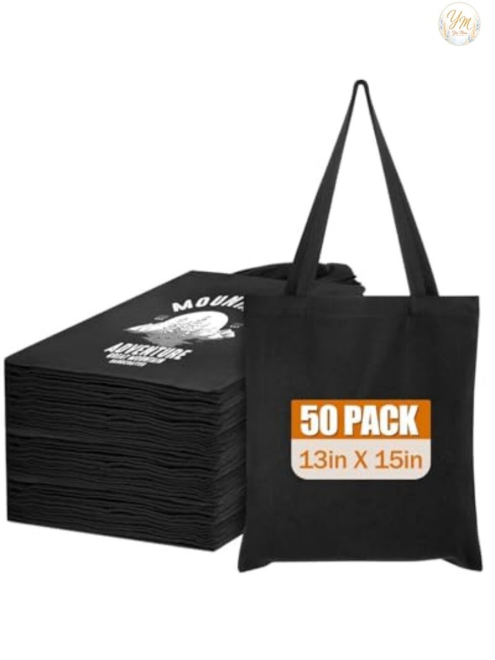 50 Pack Black Canvas Tote Bags 10oz Cotton Polyester Blend DIY Craft Bulk